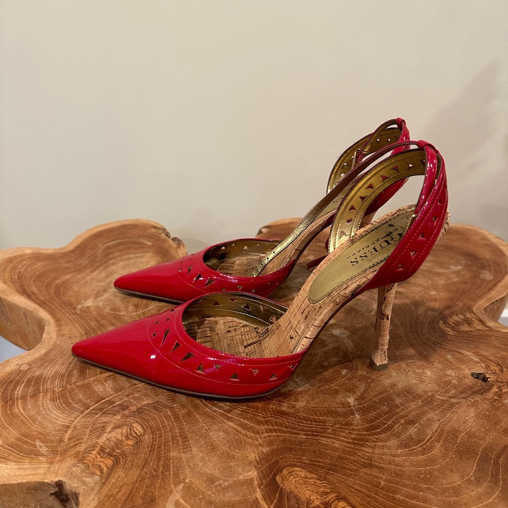 Guess heels in red color.